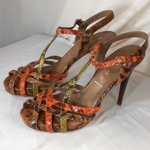 Brunomagli snakeskin platform heels Brown orange green size 41 size 11